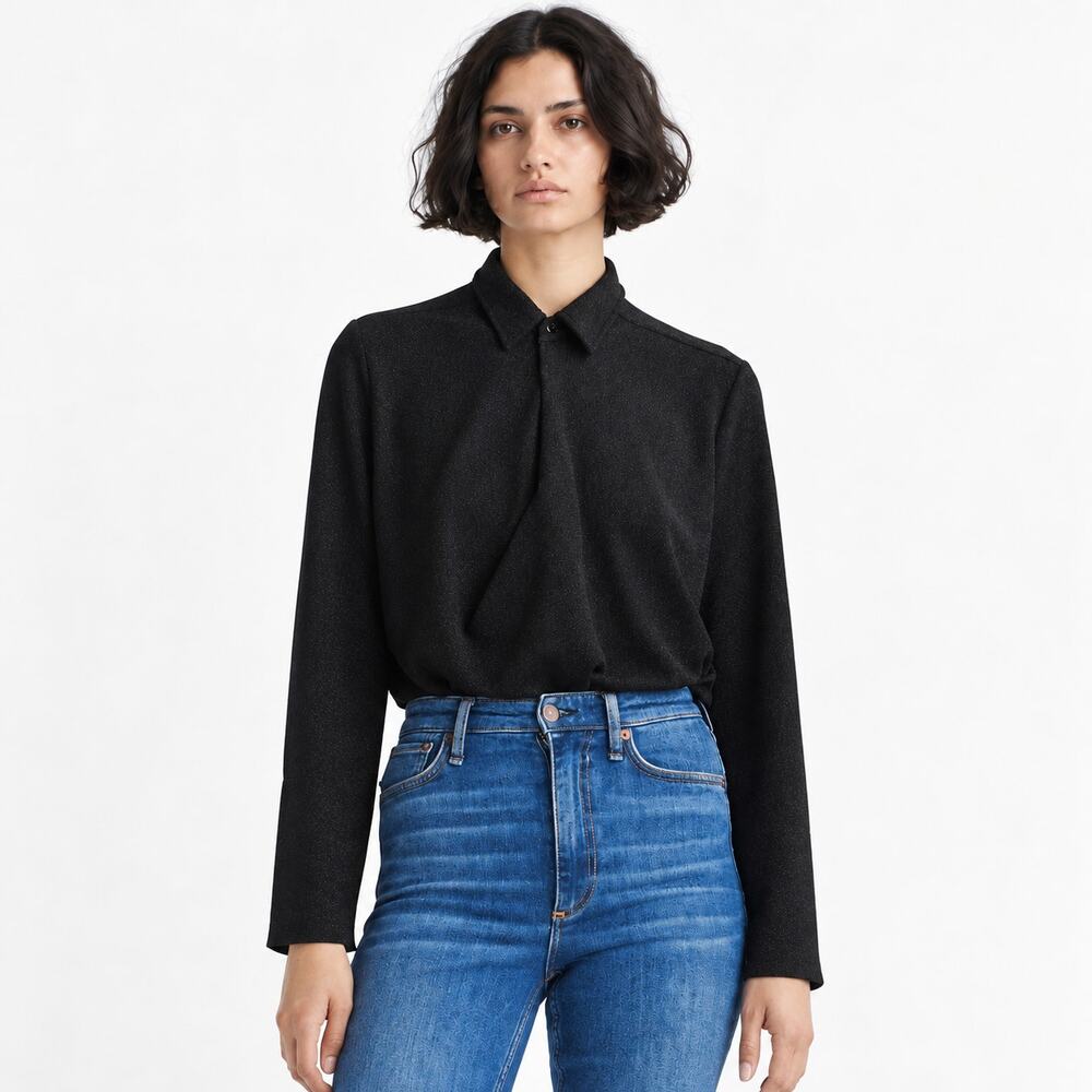 Rag & Bone Lilith Metallic Stretch Jersey Top in Black size Medium